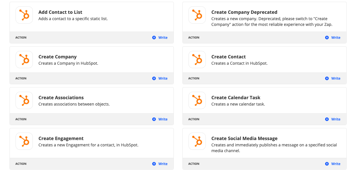 Simply choose this Trigger in Zapier: You'll also be able to choose from all of these Actions in Zapier: