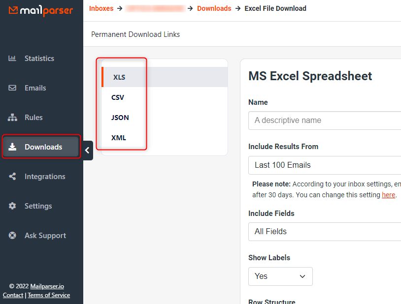 What file formats can I export my parsed data to?