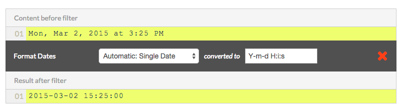 Example showing date input auto-converted to standard output format
