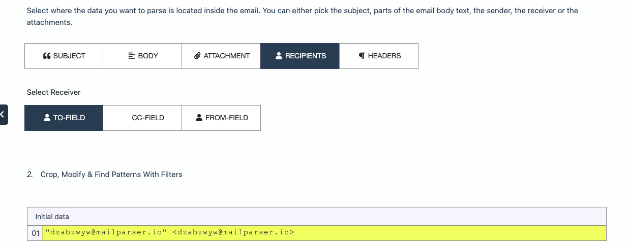 To-Field selected as data source