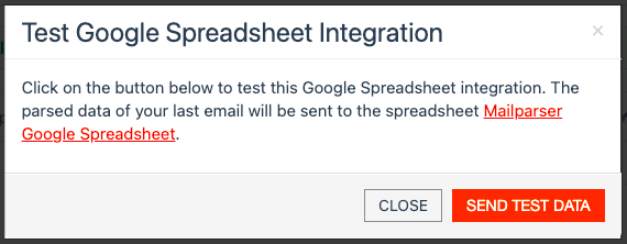 Mailparser test data screen confirming mapping success