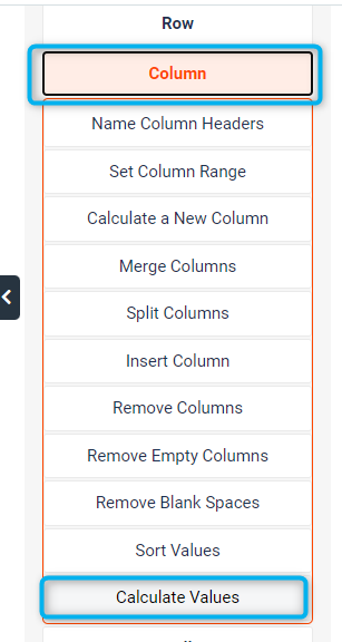 New design interface - Step 1 selecting Calculate Values filter