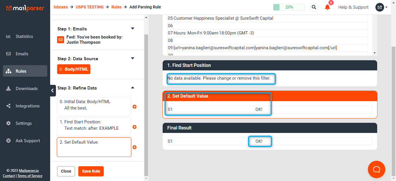 New design - Step 3 showing default value applied in final output