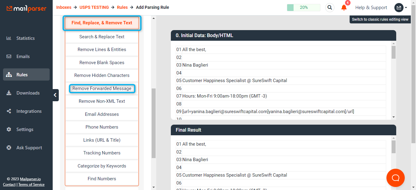 Step 1 showing new design interface for applying filters