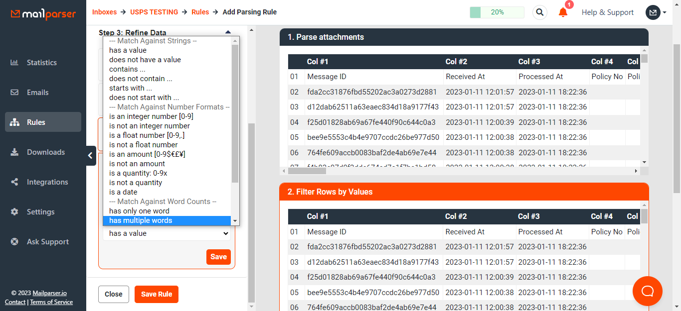 New design Step 3 - Filter preview results