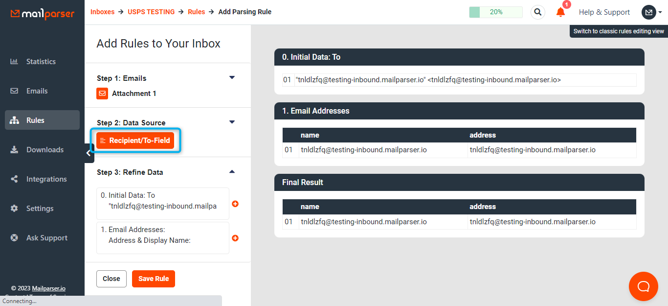 New design - Step 2 applying filters to recipient data