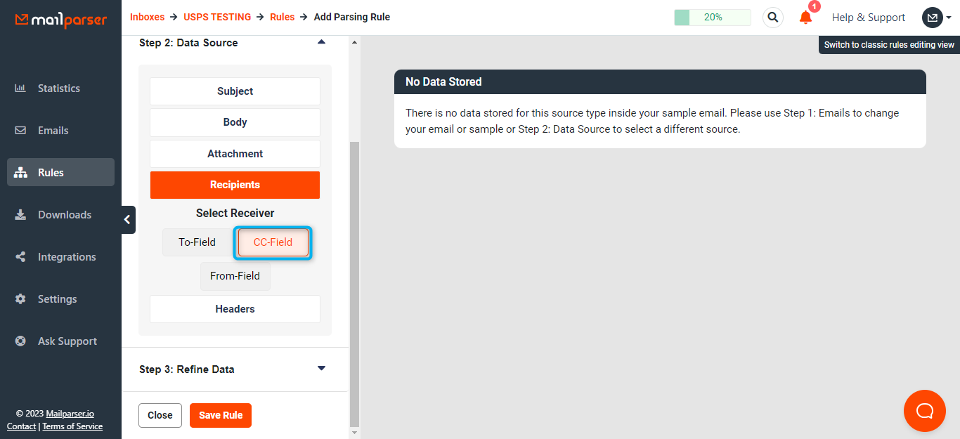 New design - Step 3 previewing extracted recipient data
