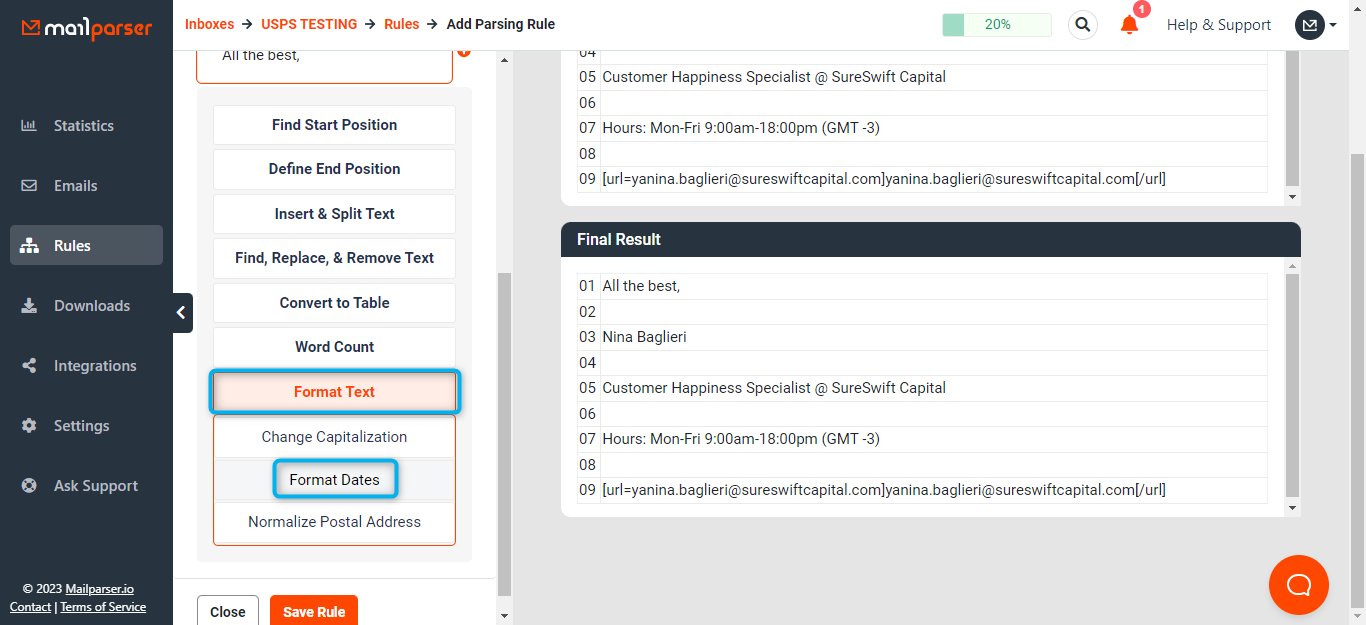 Step 1 - Selecting the Format Dates filter in new UI