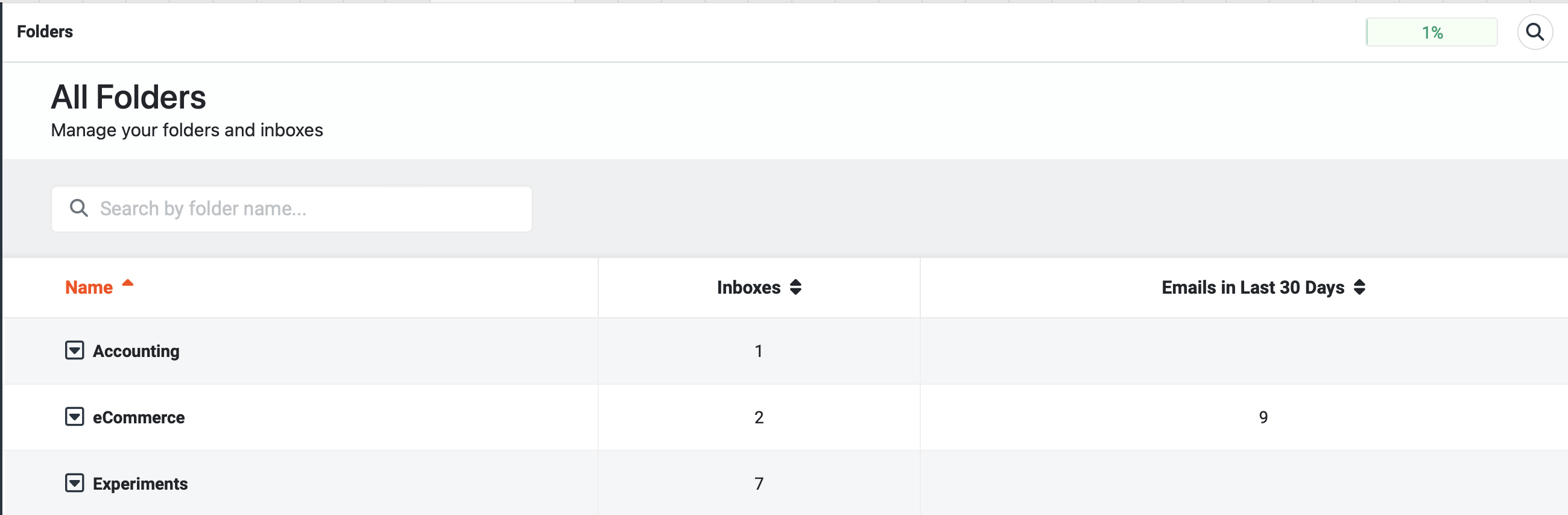 Folders page link in the left navigation bar
