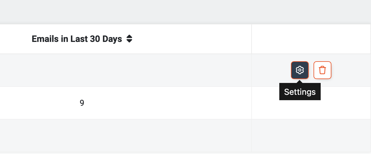 Settings button in the Actions column for folder options