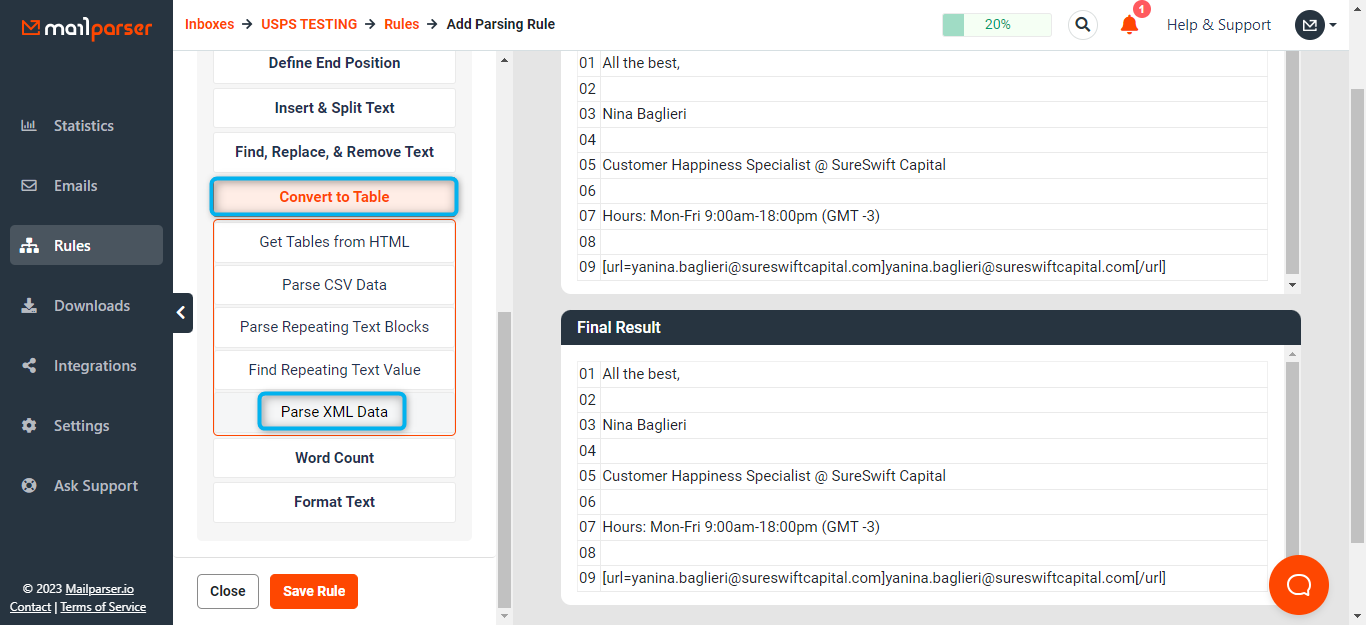 Step 1 - Applying Parse XML Data filter in updated UI