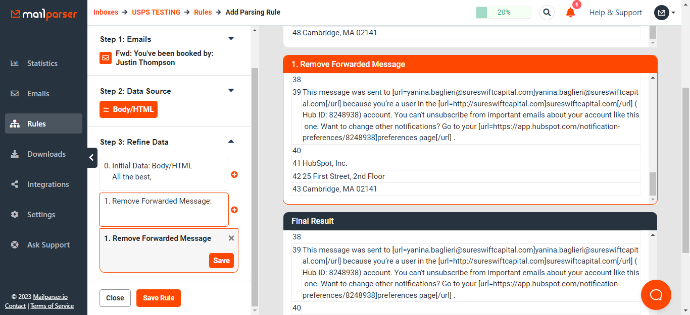Step 2 in the new interface showing refined parsing result