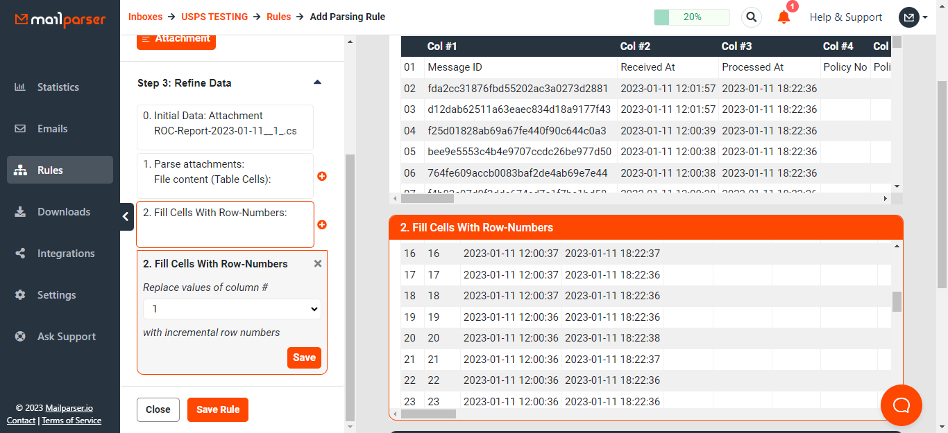 Step 2 - Column updated with sequential row numbers